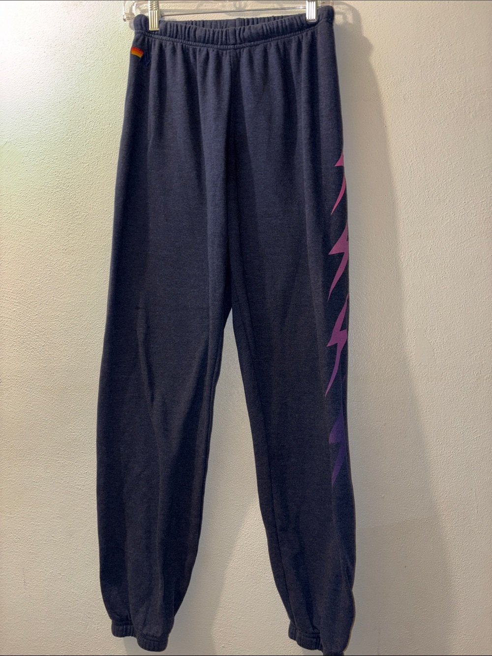 Aviator Nation size Medium Navy Heather Sweatpants Purple llightning bolts